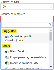 MetaShare's suggested document templates function